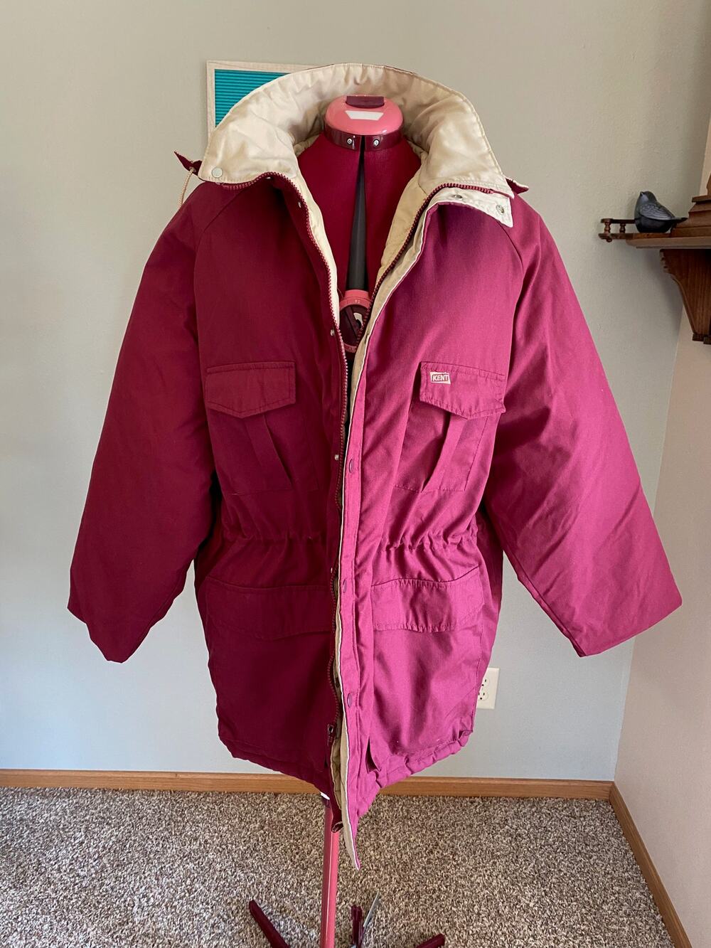 kent Swingster coat hood maroon burgundy wine